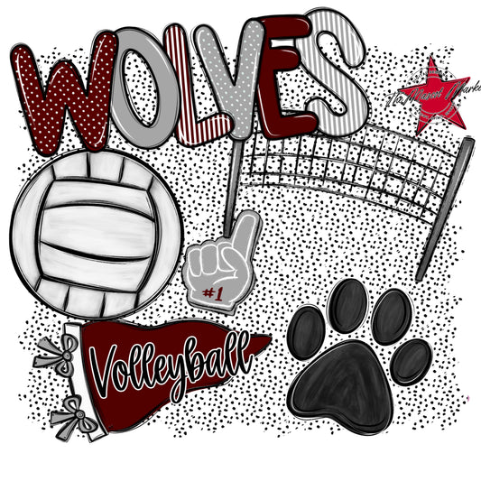 Wolves Volleyball Spirit-Maroon & Grey