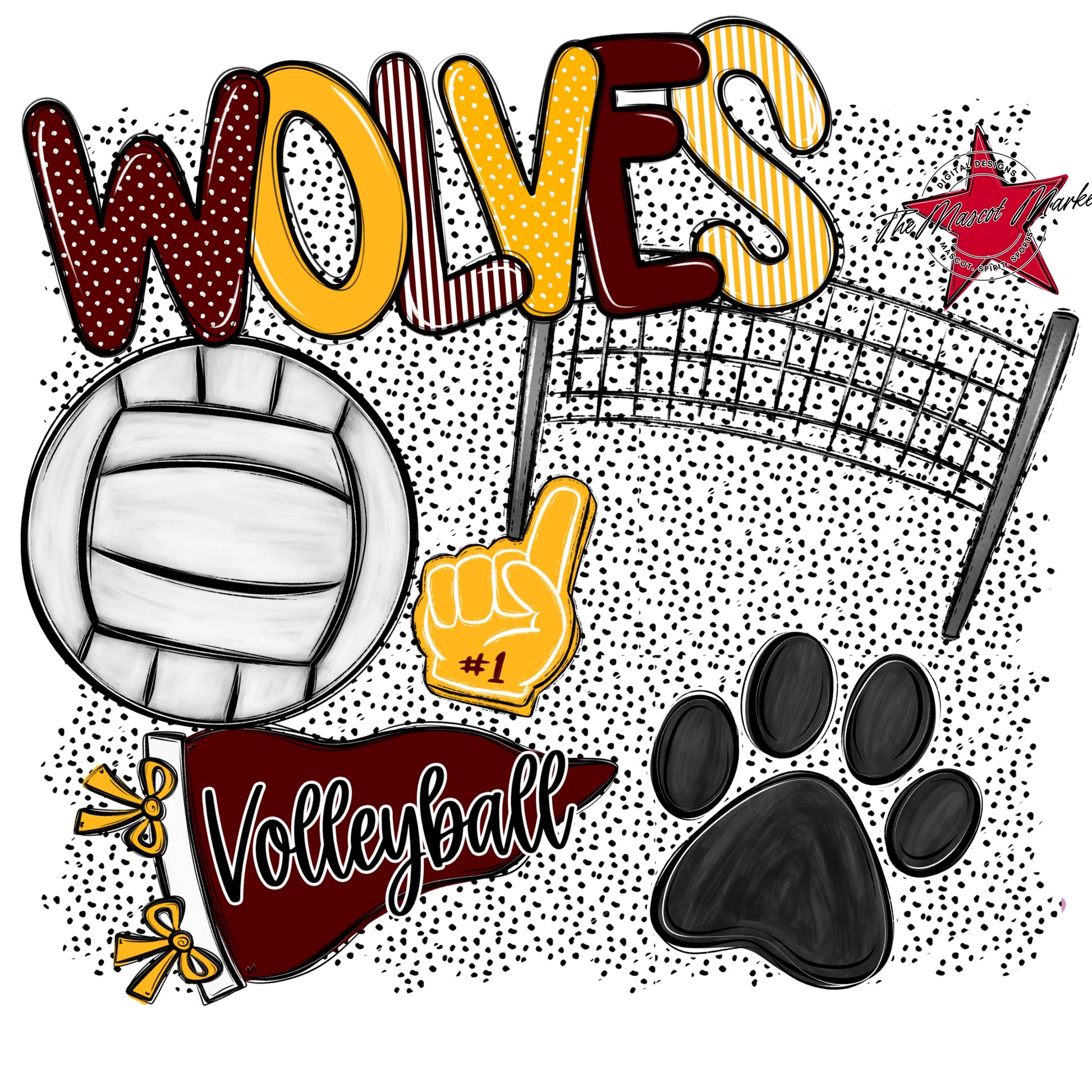 Wolves Volleyball Spirit-Maroon & Yellow