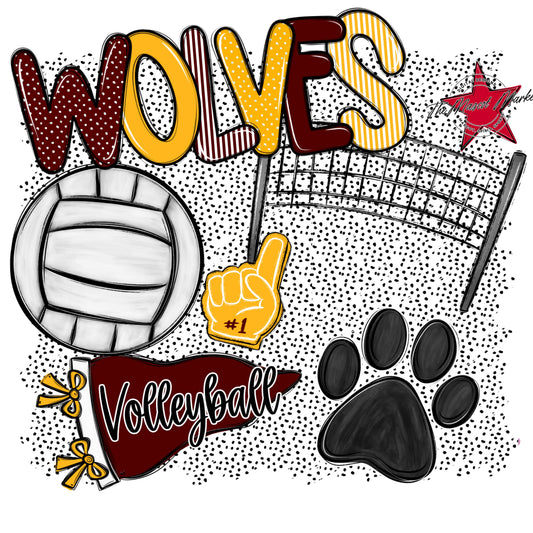 Wolves Volleyball Spirit-Maroon & Yellow