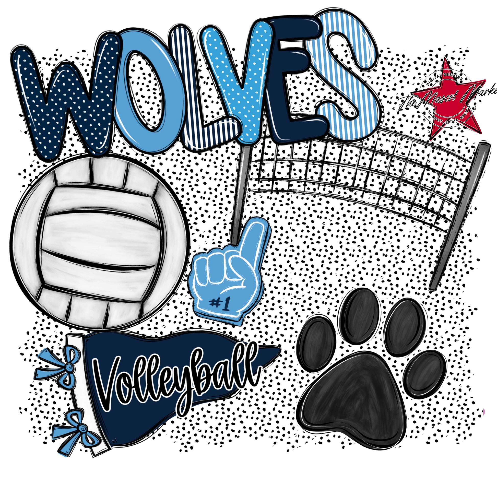 Wolves Volleyball Spirit-Navy & Carolina Blue