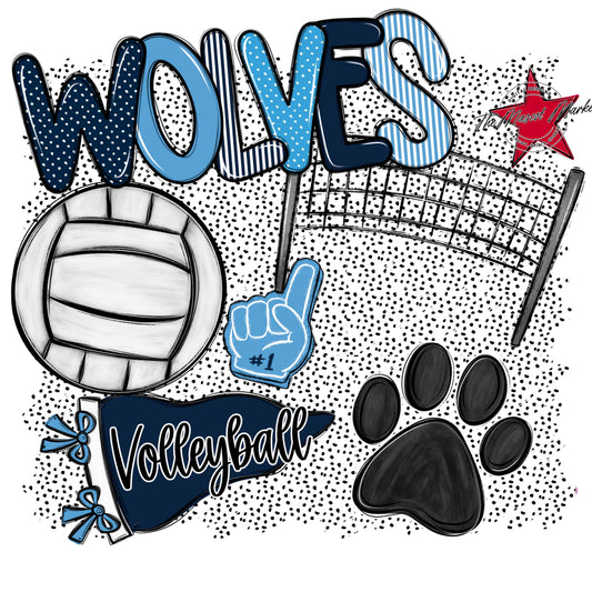 Wolves Volleyball Spirit-Navy & Carolina Blue