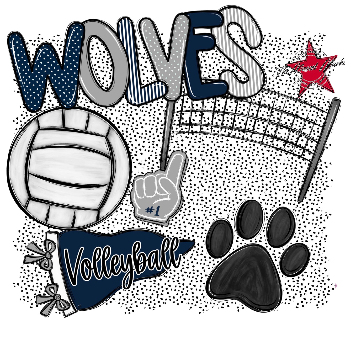 Wolves Volleyball Spirit-Navy & Grey