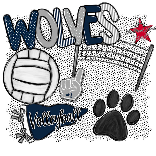 Wolves Volleyball Spirit-Navy & Grey