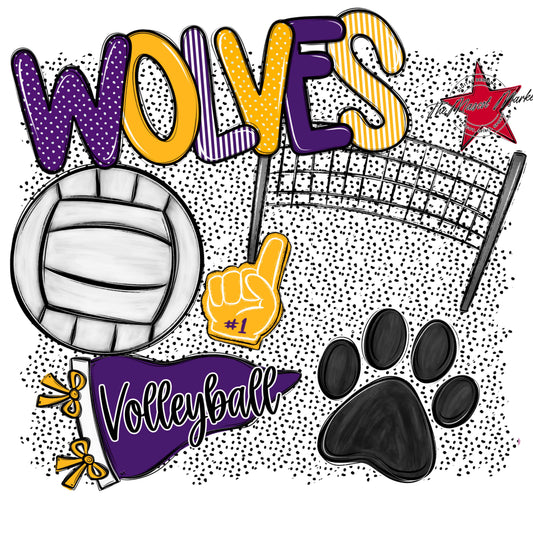 Wolves Volleyball Spirit-Purple & Yellow