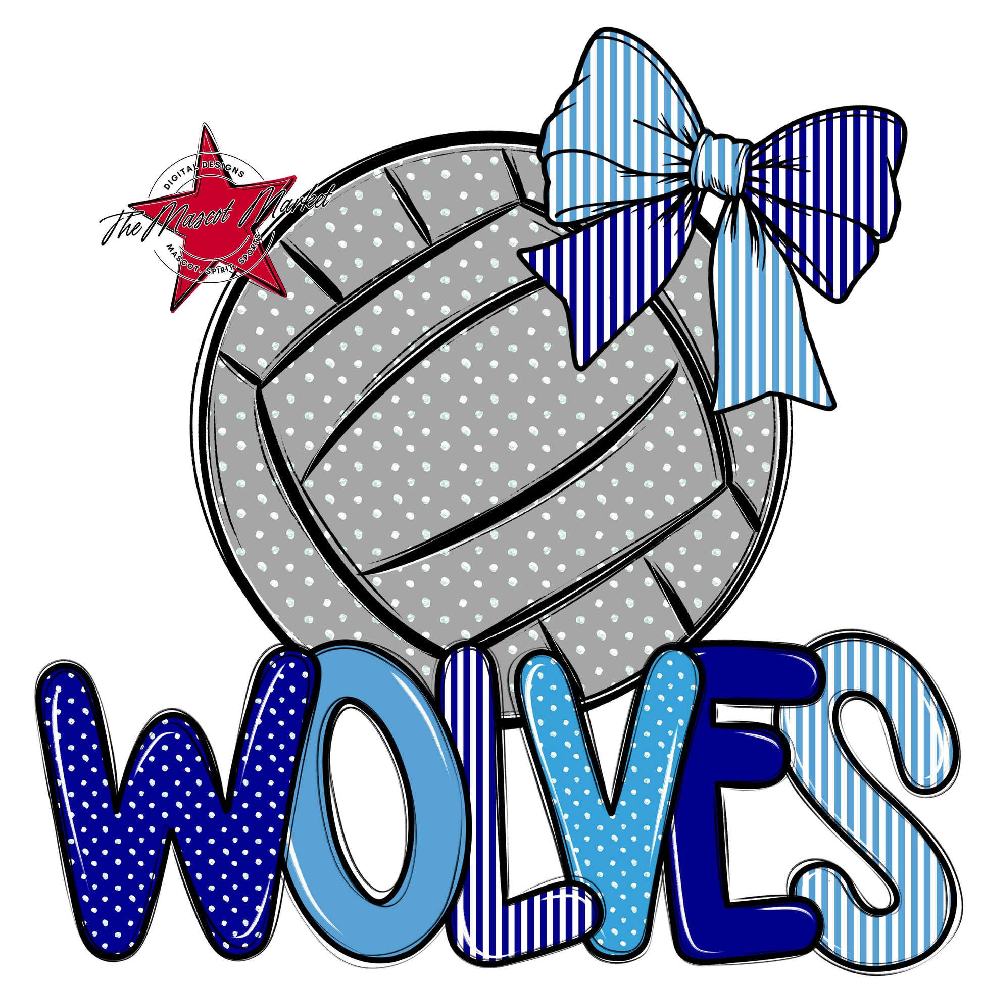 Wolves Volleyball Spirit Design-Blue & Carolina Blue