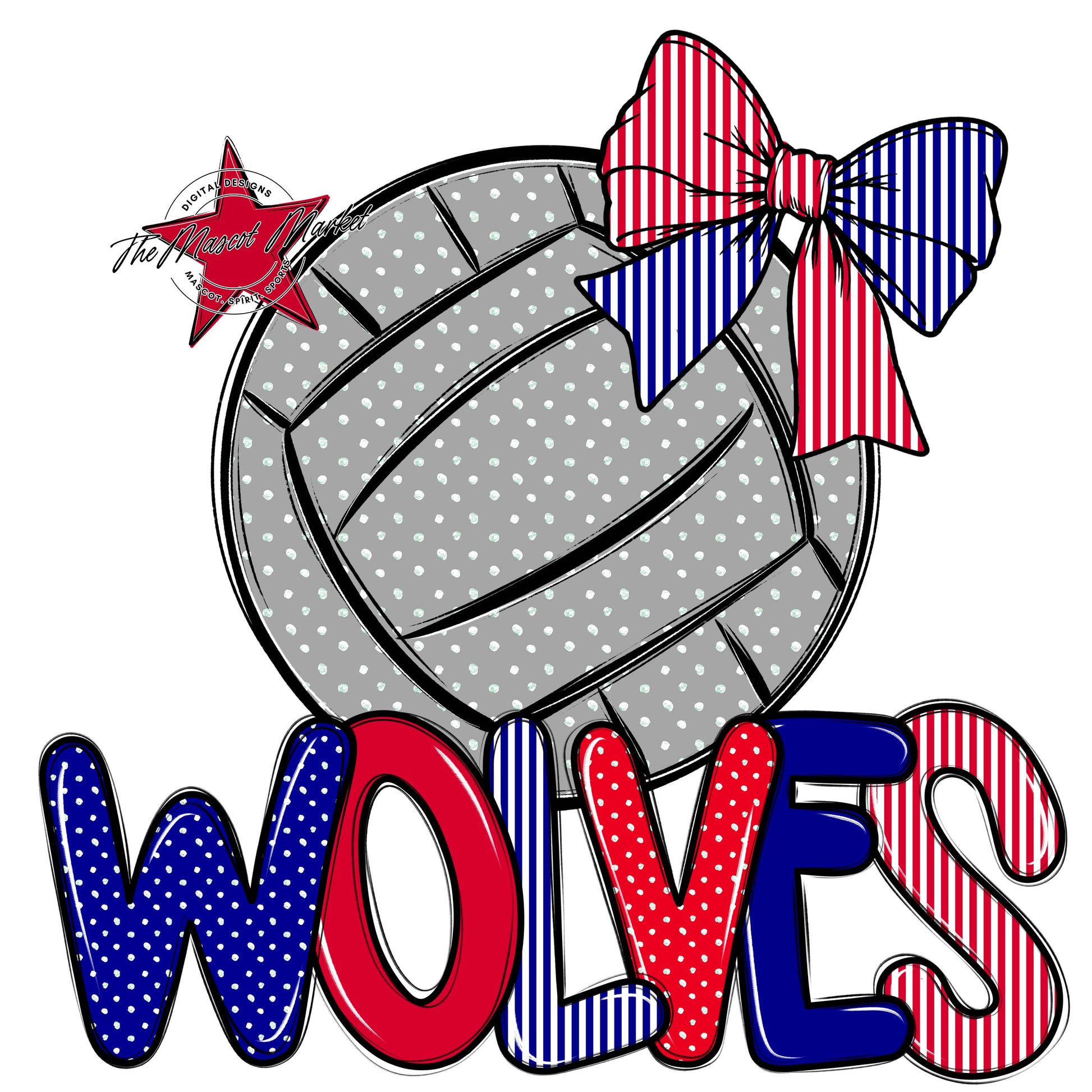 Wolves Volleyball Spirit Design-Blue & Red