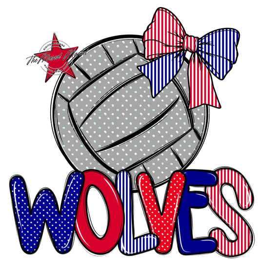 Wolves Volleyball Spirit Design-Blue & Red