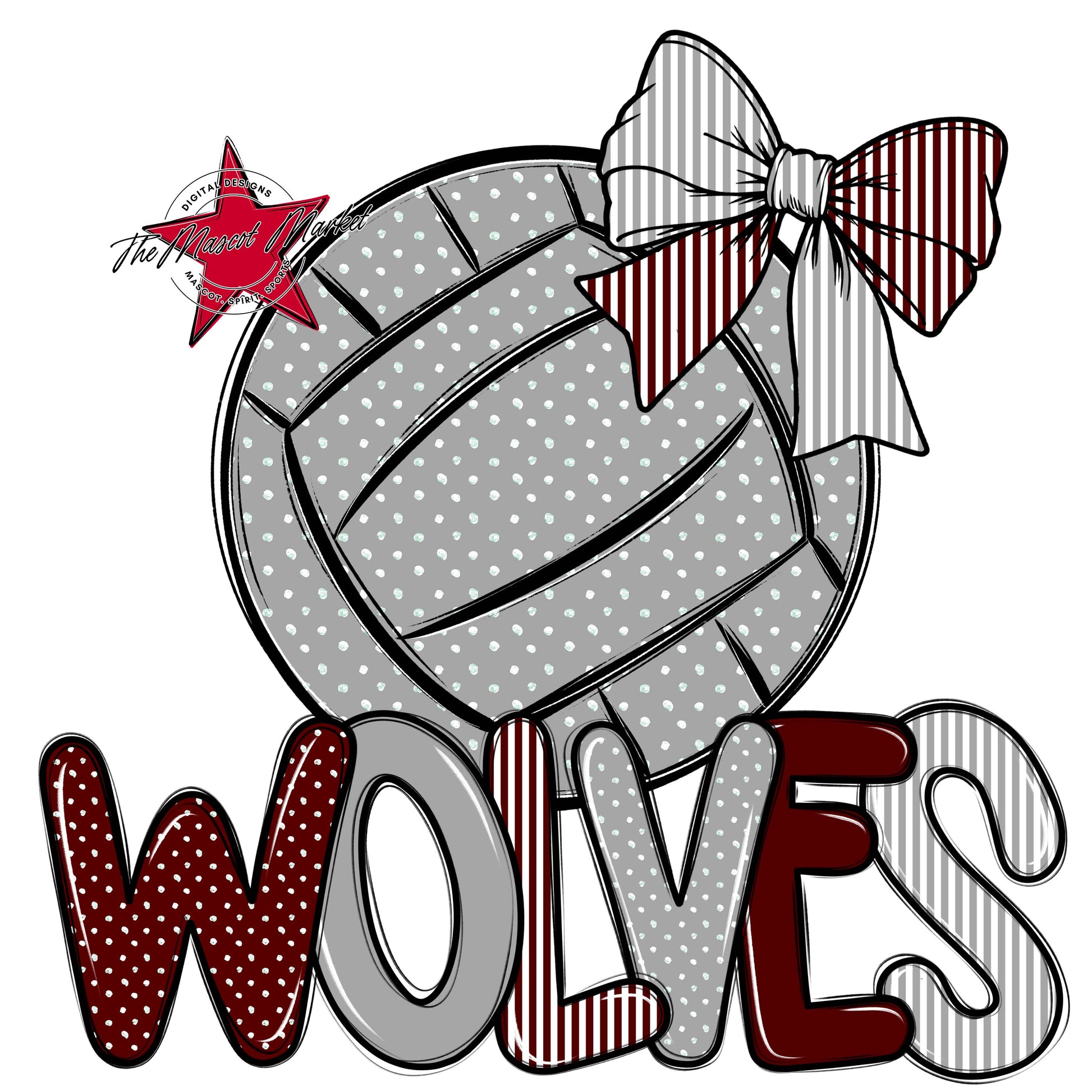 Wolves Volleyball Spirit Design-Maroon & Grey
