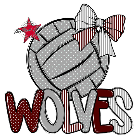 Wolves Volleyball Spirit Design-Maroon & Grey