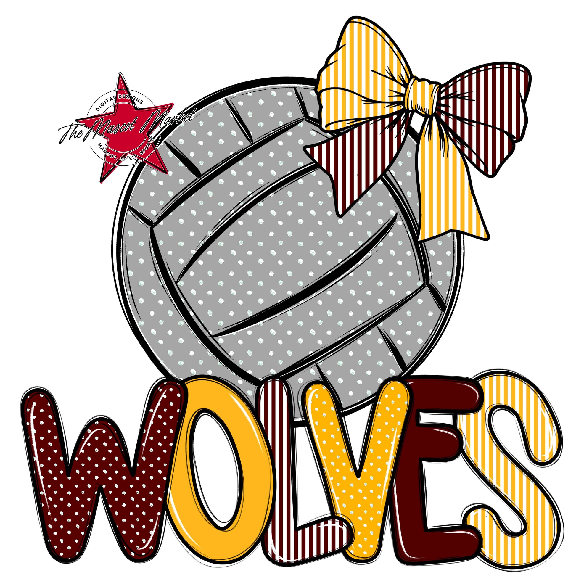 Wolves Volleyball Spirit Design-Maroon & Yellow