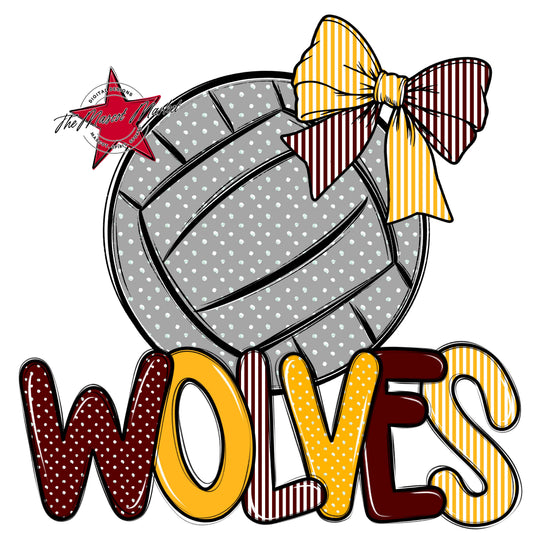 Wolves Volleyball Spirit Design-Maroon & Yellow