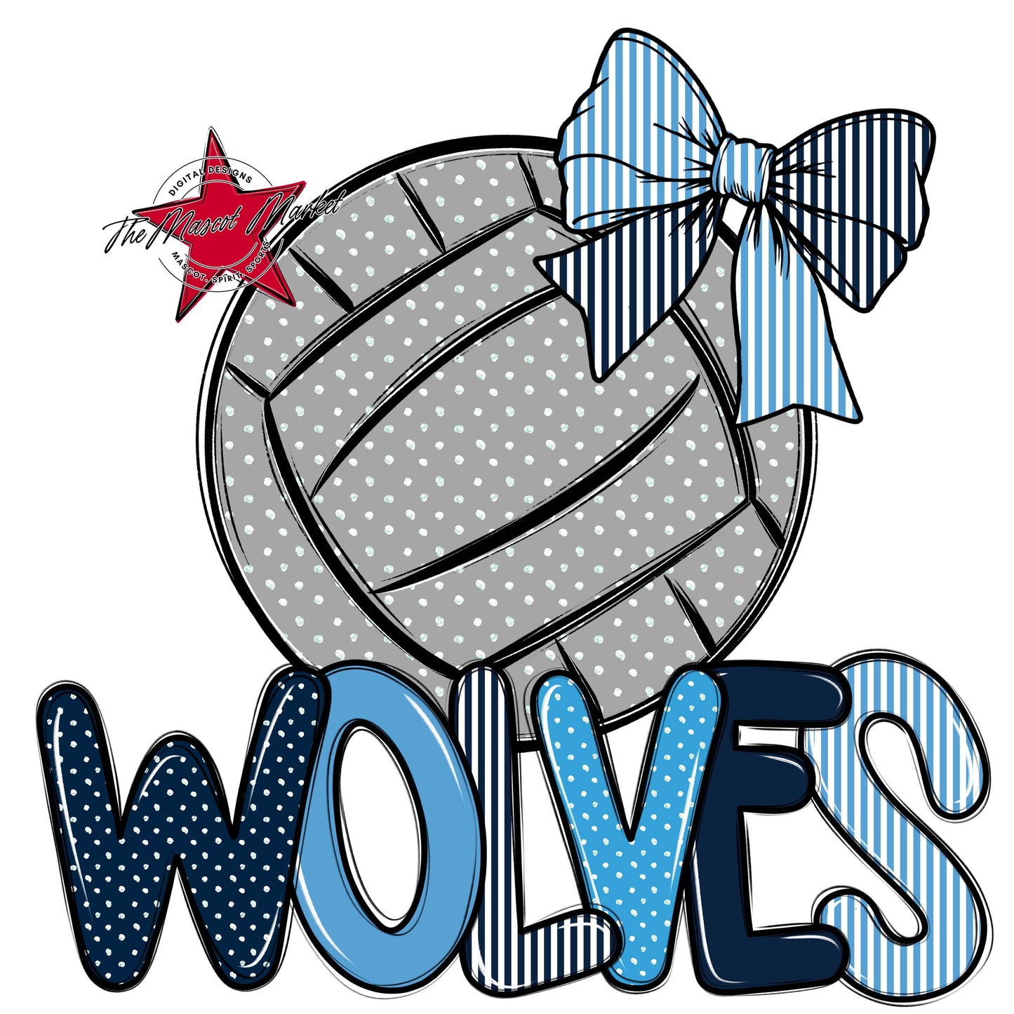 Wolves Volleyball Spirit Design-Navy & Carolina Blue