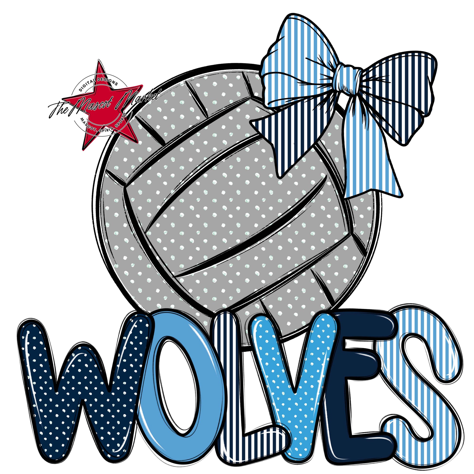 Wolves Volleyball Spirit Design-Navy & Carolina Blue