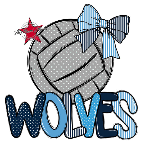 Wolves Volleyball Spirit Design-Navy & Carolina Blue