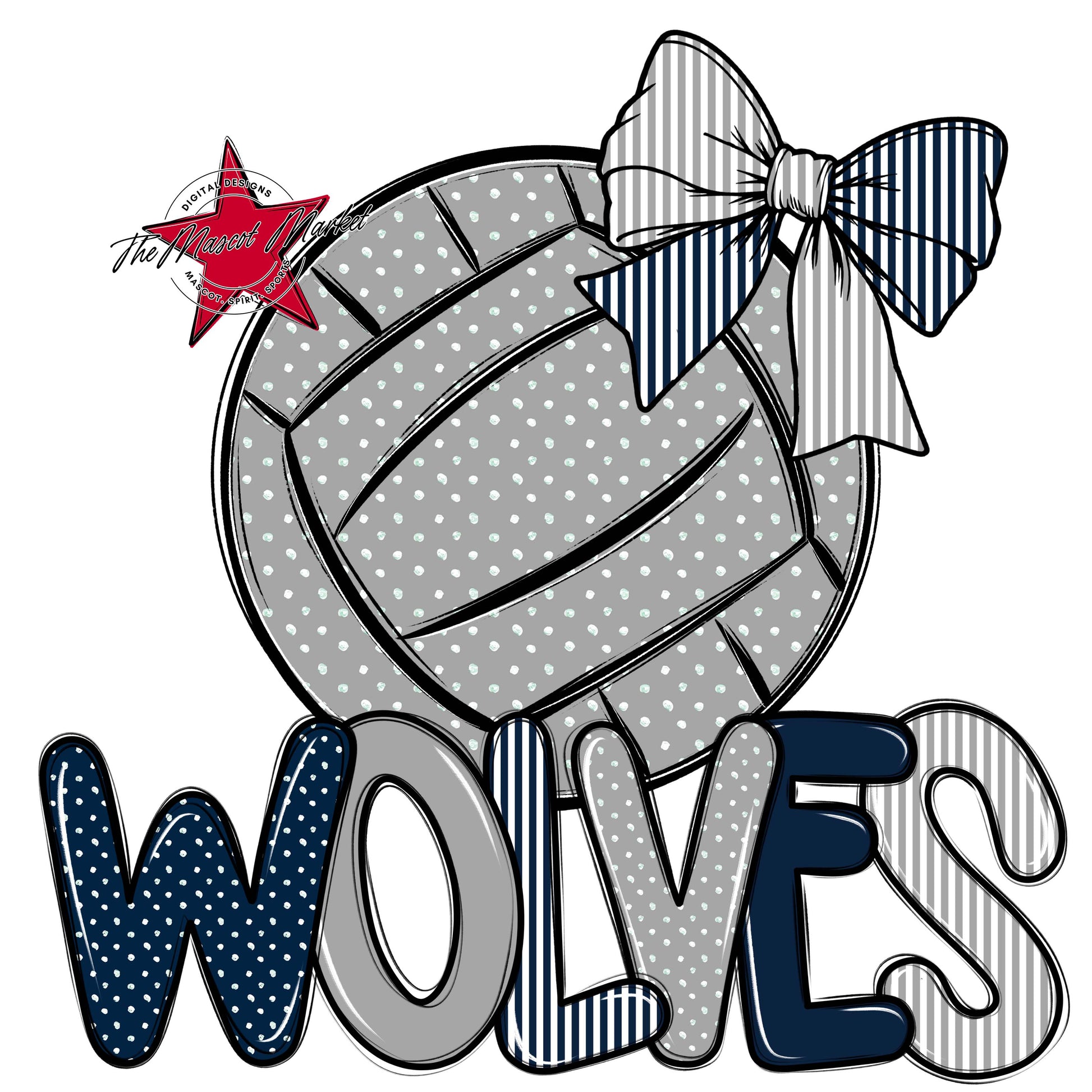 Wolves Volleyball Spirit Design-Navy & Grey