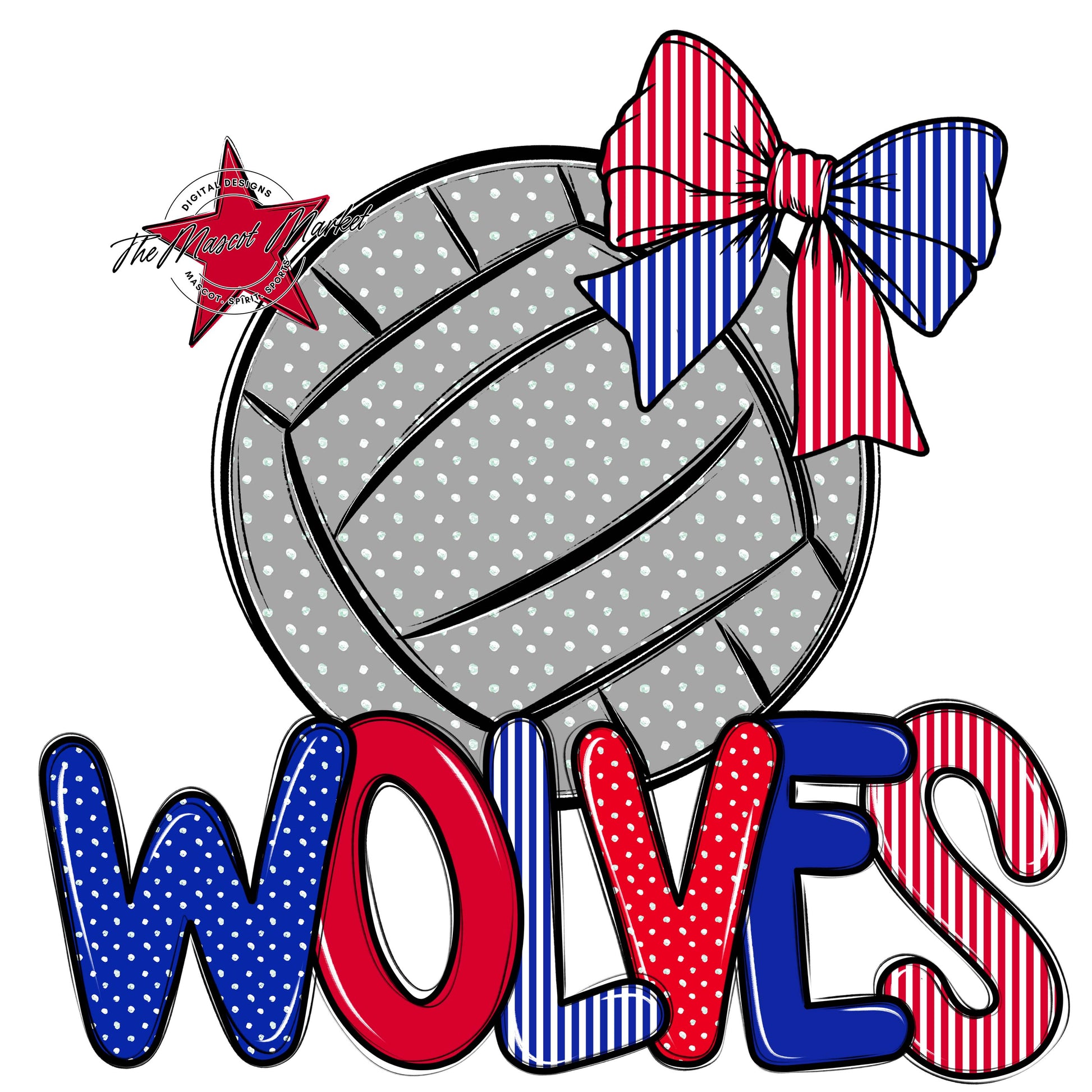 Wolves Volleyball Spirit Design-Royal Blue & Red