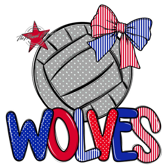 Wolves Volleyball Spirit Design-Royal Blue & Red