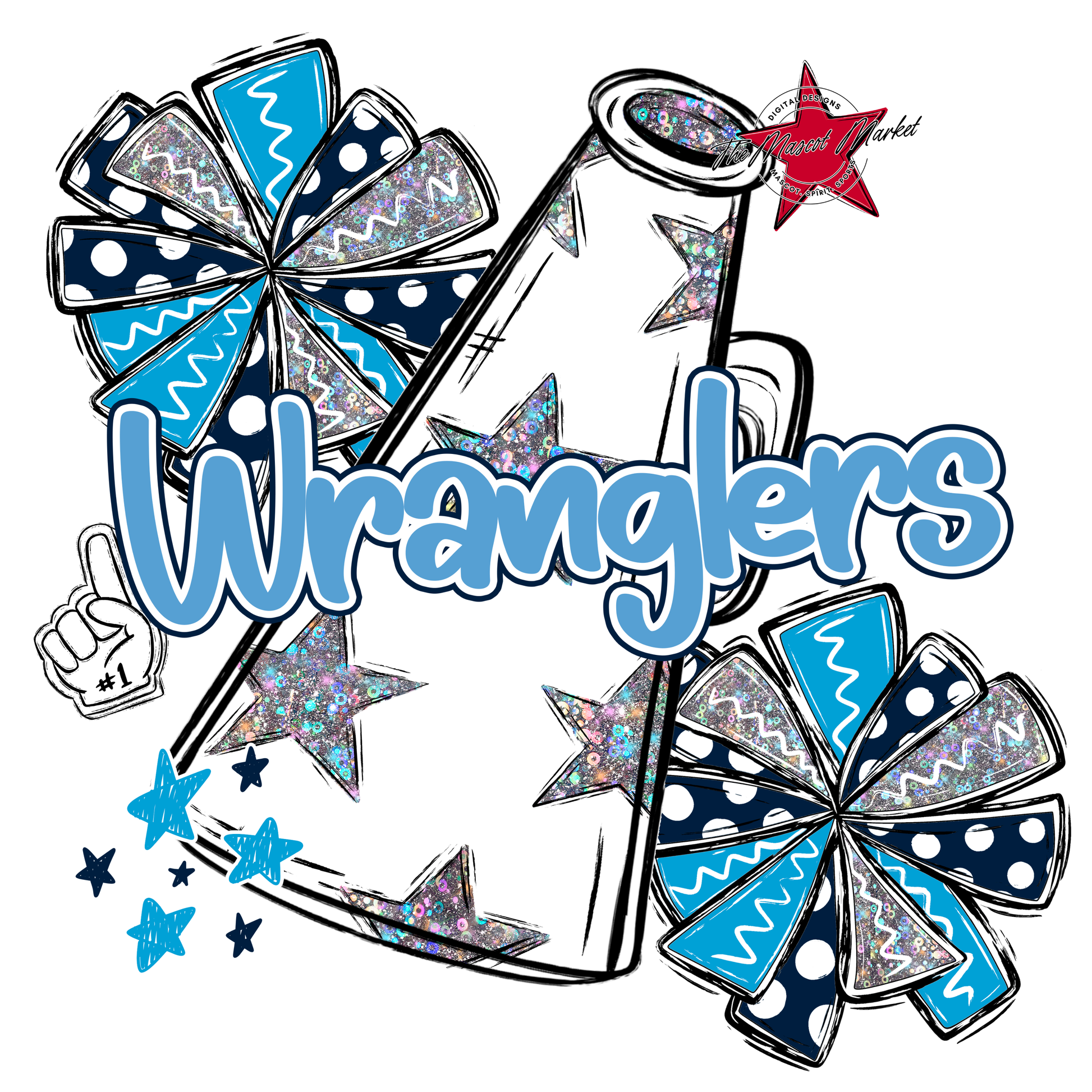 Wranglers Alpha Megaphone Design-Navy-Carolina Blue