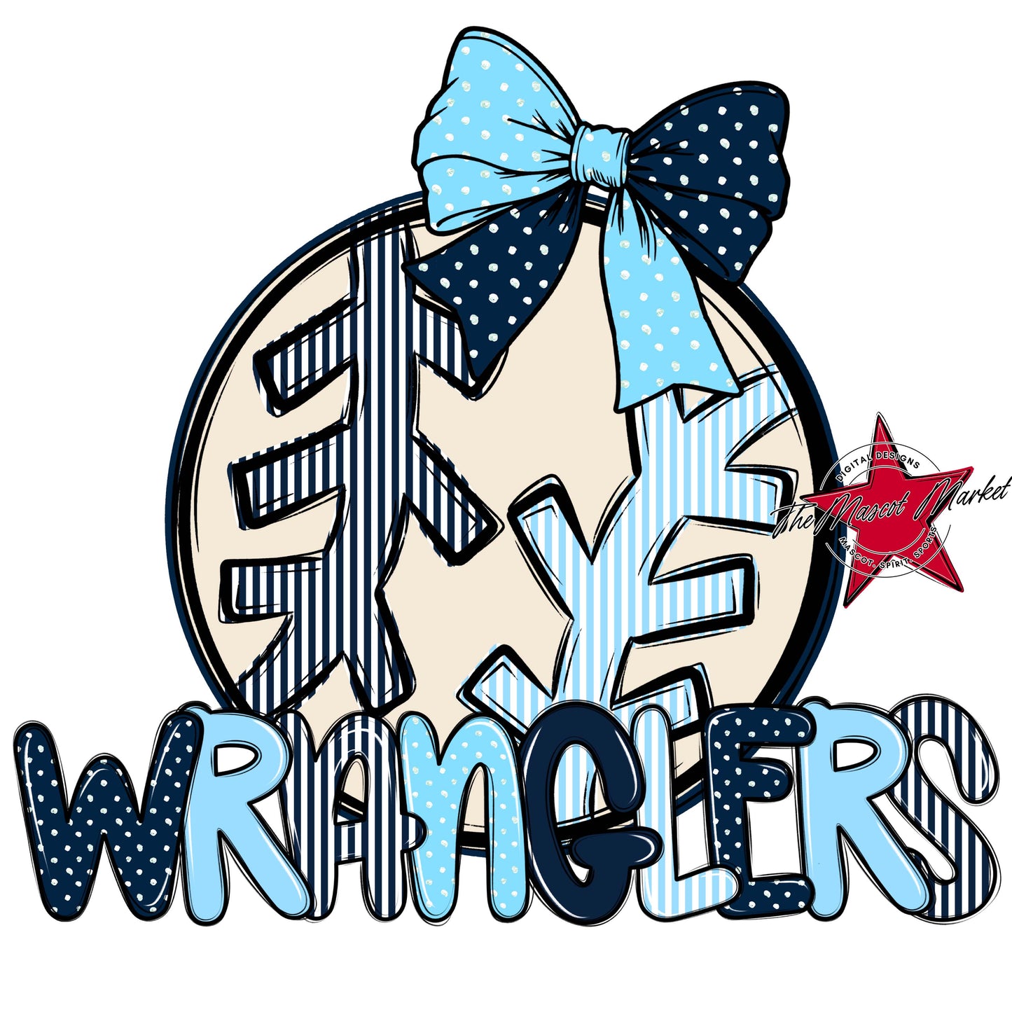 Wranglers Baseball-Softball Spirit Design-Navy & Columbia Blue