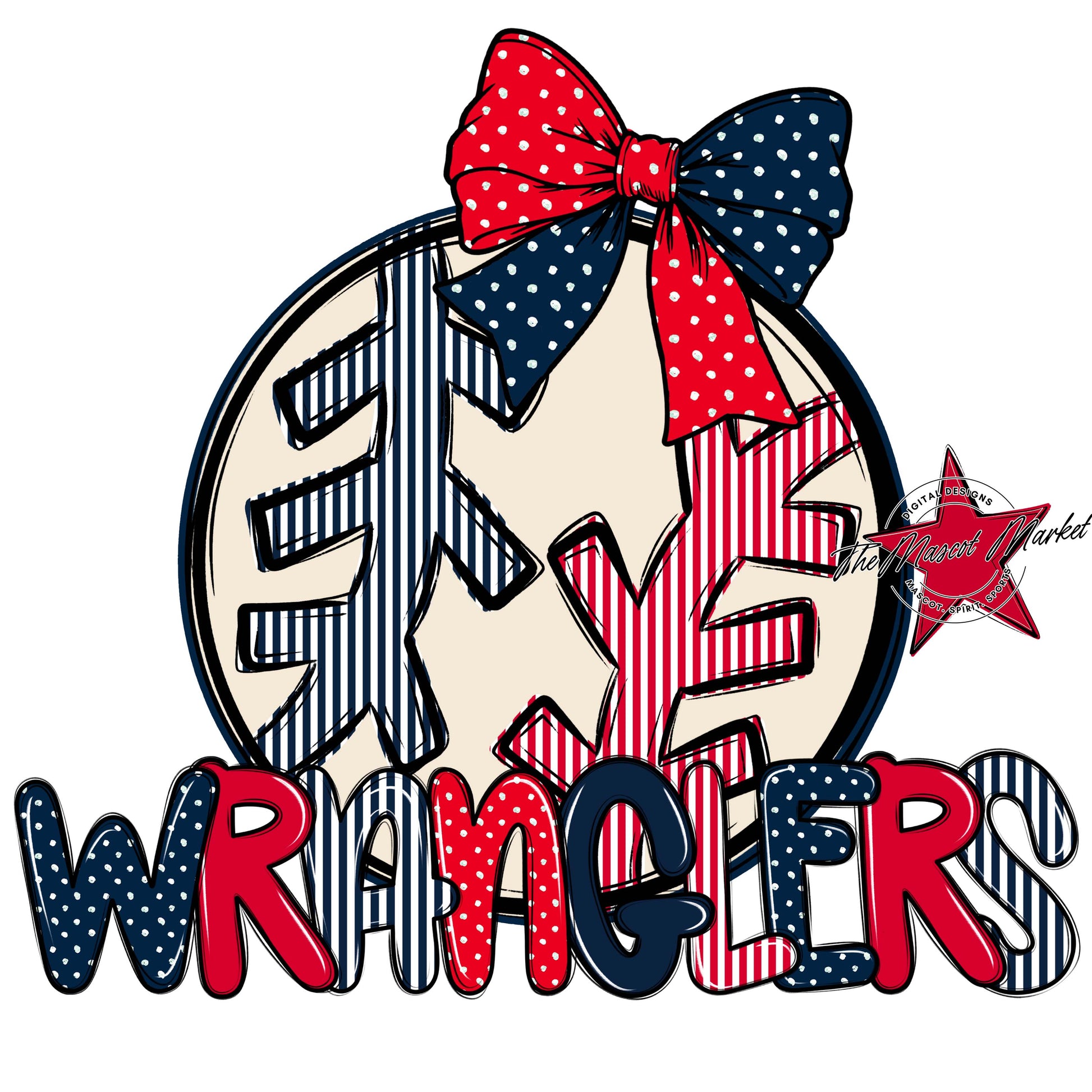 Wranglers Baseball-Softball Spirit Design-Navy & Red