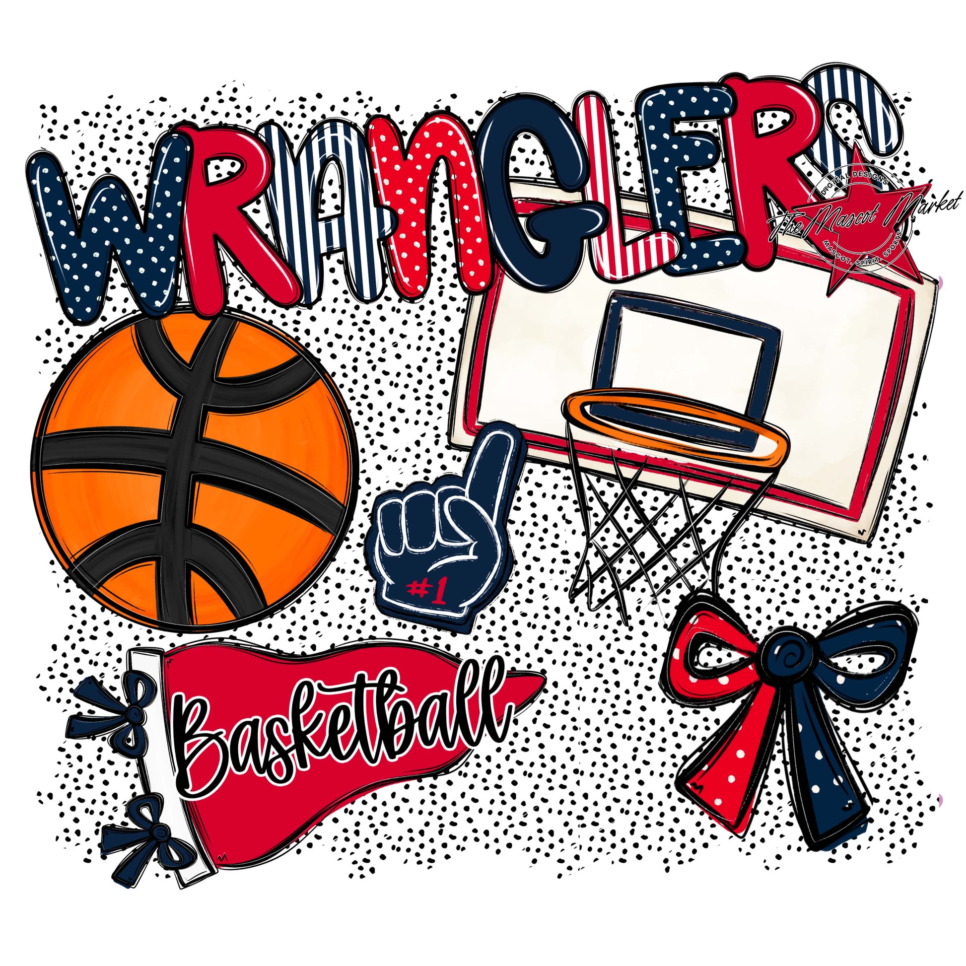 Wranglers Basketball Spirit-Navy & Red
