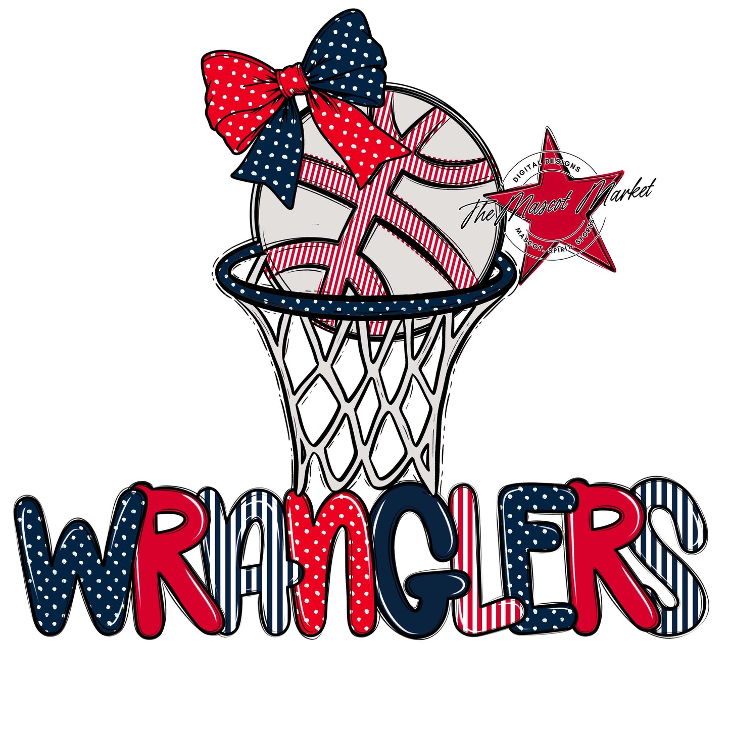Wranglers Basketball Spirit Design-Navy & Red