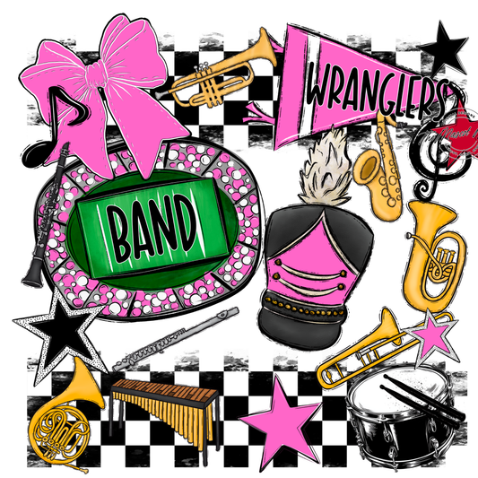Wranglers Checkers Band Spirit Design-Baby Pink