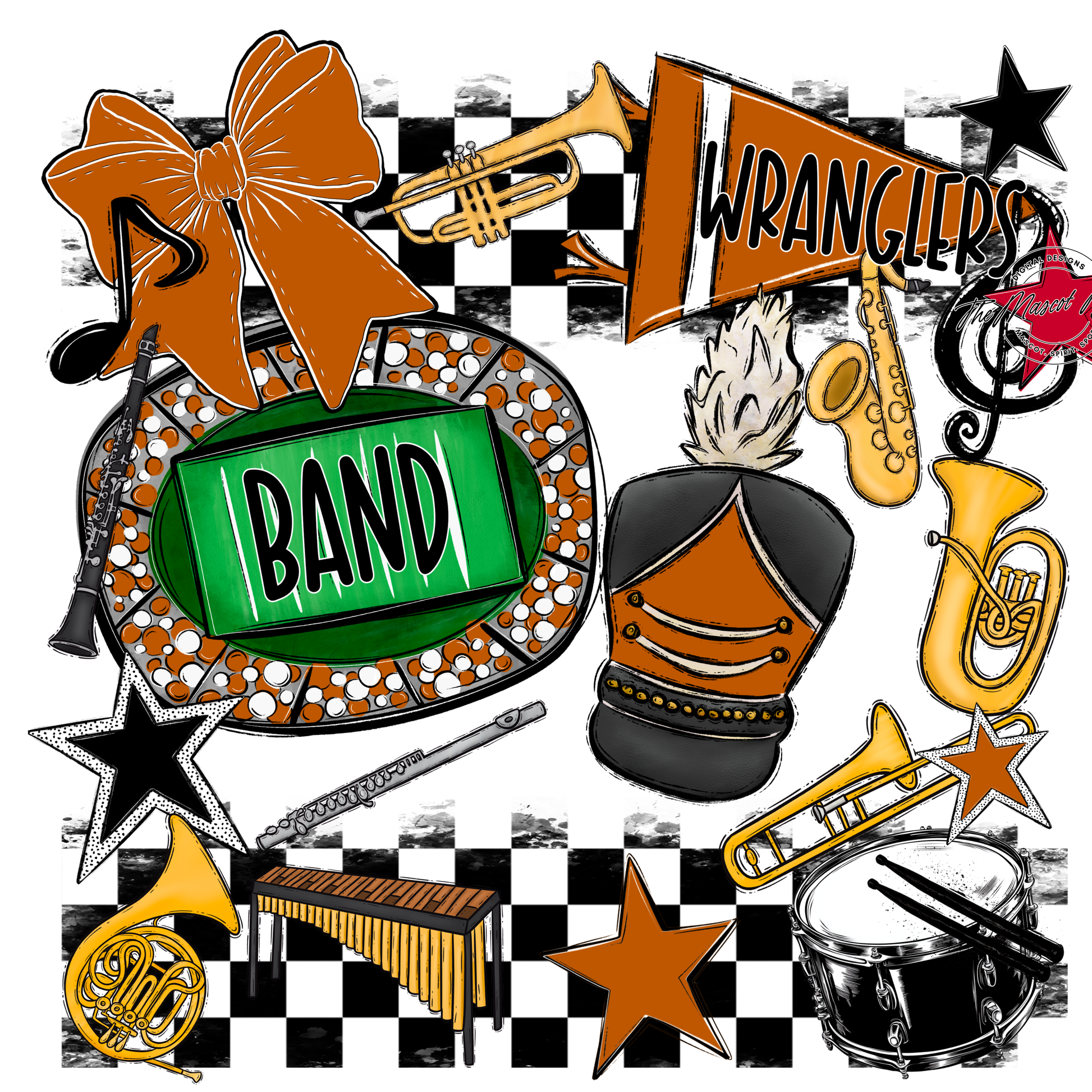 Wranglers Checkers Band Spirit Design-Burnt Orange
