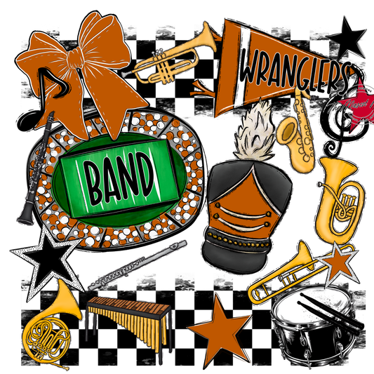 Wranglers Checkers Band Spirit Design-Burnt Orange