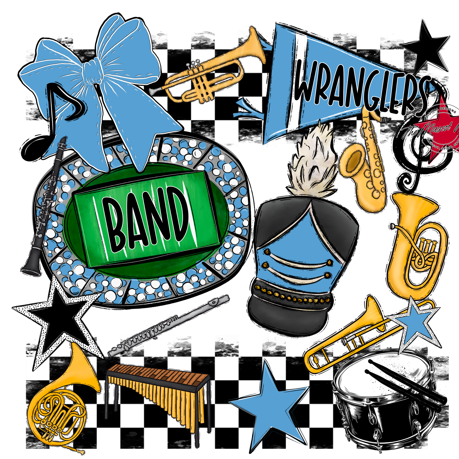 Wranglers Checkers Band Spirit Design-Carolina Blue