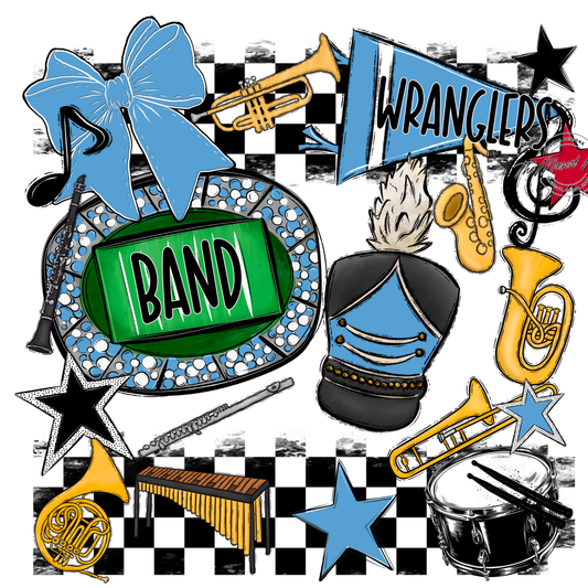 Wranglers Checkers Band Spirit Design-Carolina Blue