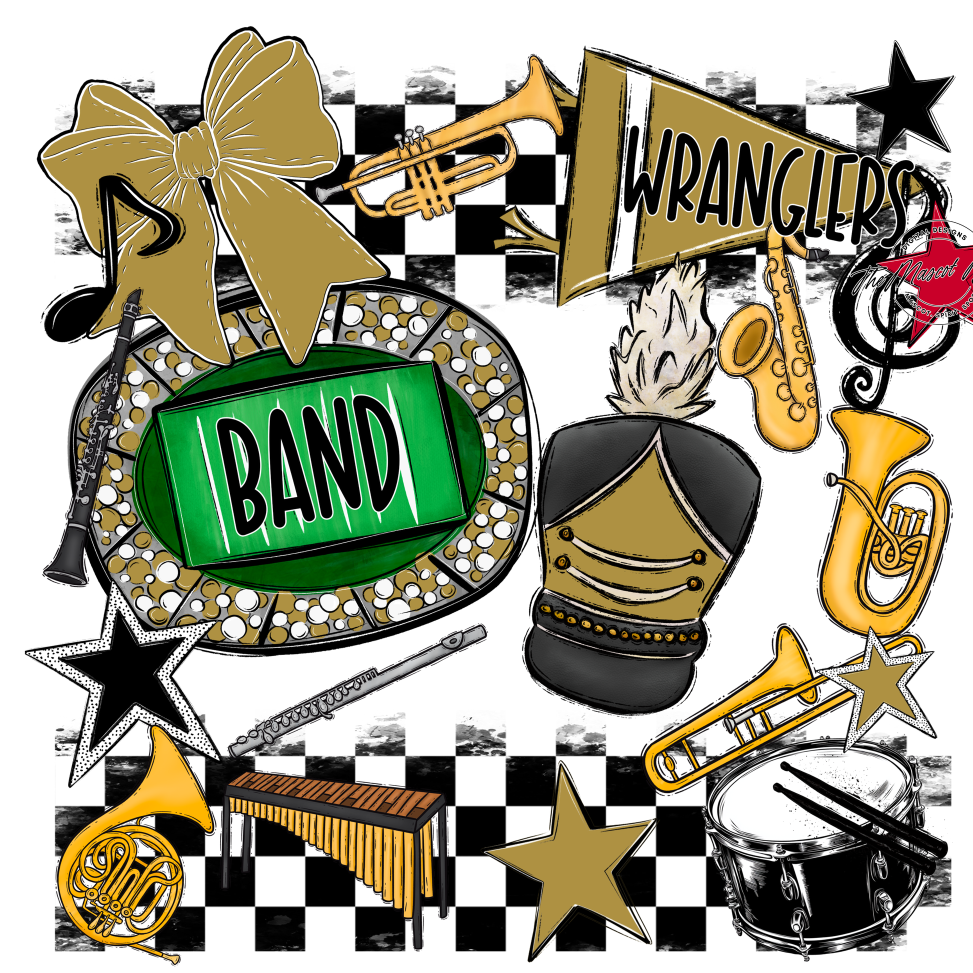 Wranglers Checkers Band Spirit Design-Gold