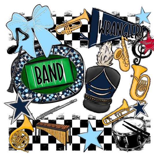Wranglers Checkers Band Spirit Design-Navy-Columbia Blue