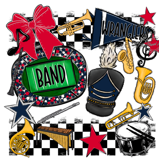 Wranglers Checkers Band Spirit Design-Navy-Red