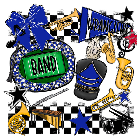 Wranglers Checkers Band Spirit Design-Royal Blue