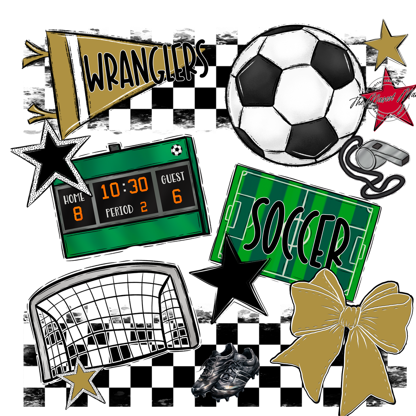 Wranglers Checkers Soccer Spirit Design-Gold