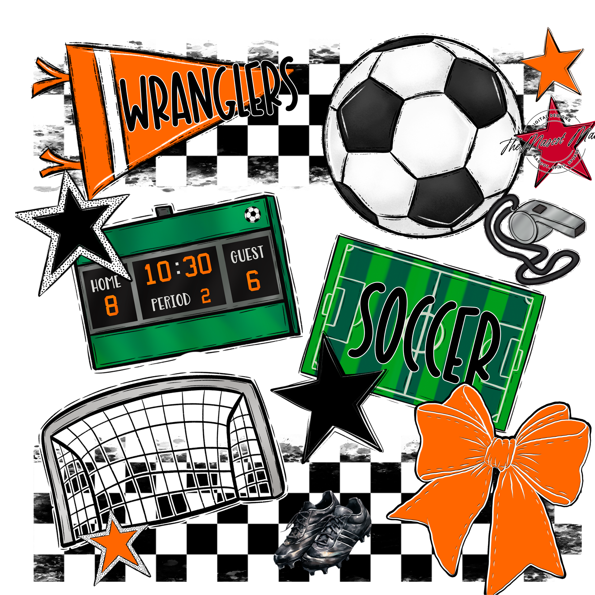Wranglers Checkers Soccer Spirit Design-Orange