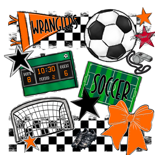 Wranglers Checkers Soccer Spirit Design-Orange