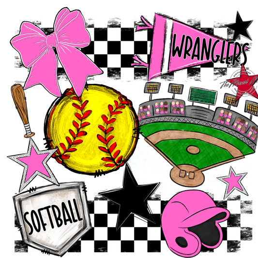 Wranglers Checkers Softball Spirit Design-Baby Pink