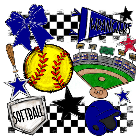 Wranglers Checkers Softball Spirit Design-Blue