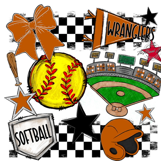 Wranglers Checkers Softball Spirit Design-Burnt Orange