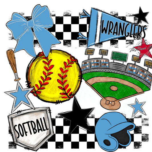 Wranglers Checkers Softball Spirit Design-Carolina Blue