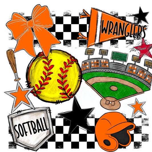 Wranglers Checkers Softball Spirit Design-Orange