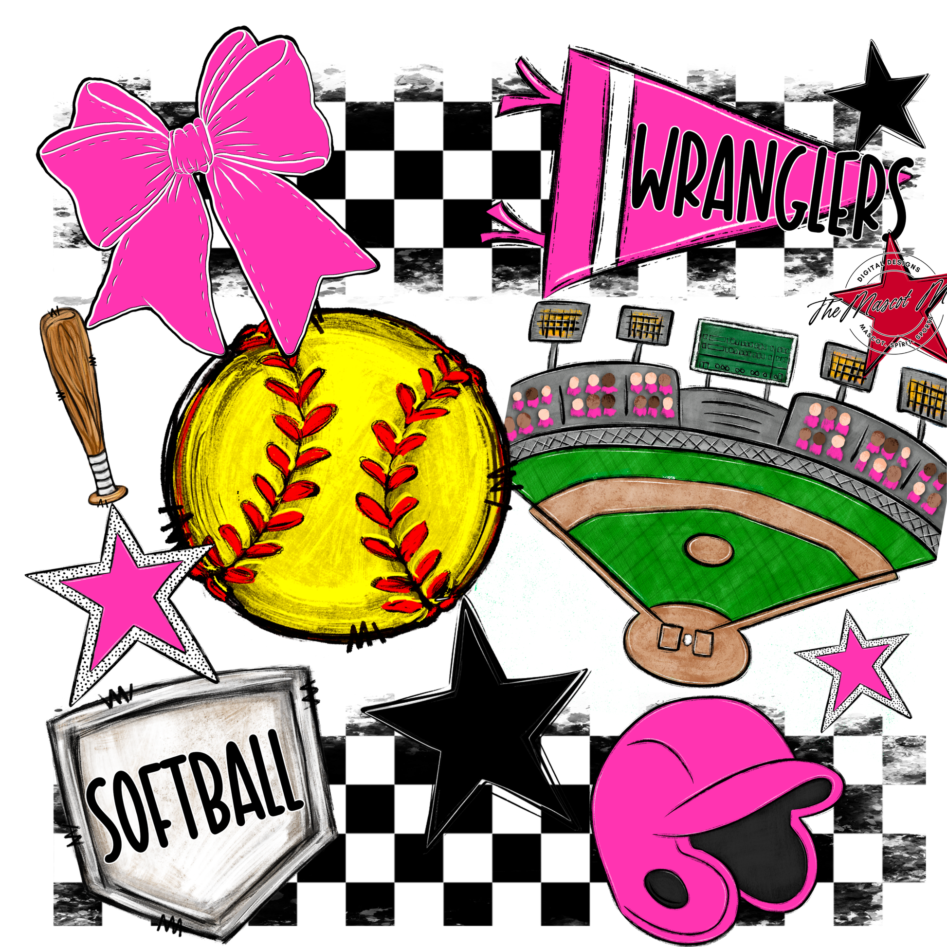 Wranglers Checkers Softball Spirit Design-Pink