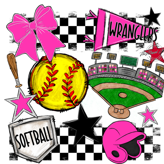 Wranglers Checkers Softball Spirit Design-Pink
