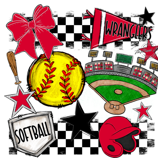 Wranglers Checkers Softball Spirit Design-Red