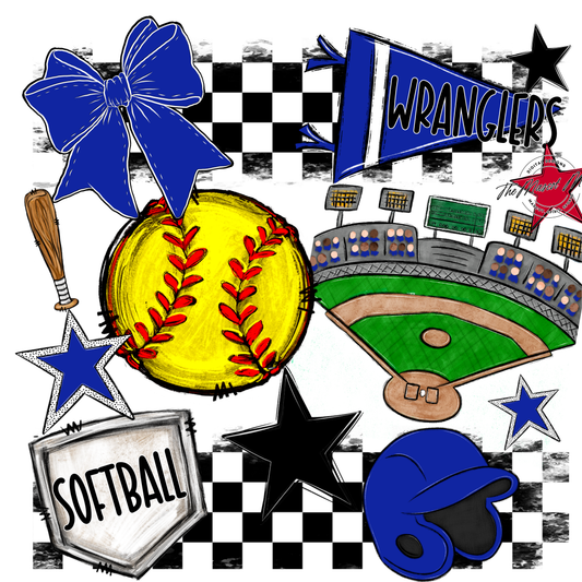 Wranglers Checkers Softball Spirit Design-Royal Blue
