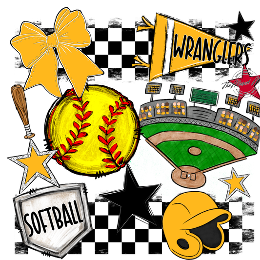 Wranglers Checkers Softball Spirit Design-Yellow