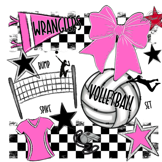 Wranglers Checkers Volleyball Spirit Design-Baby Pink