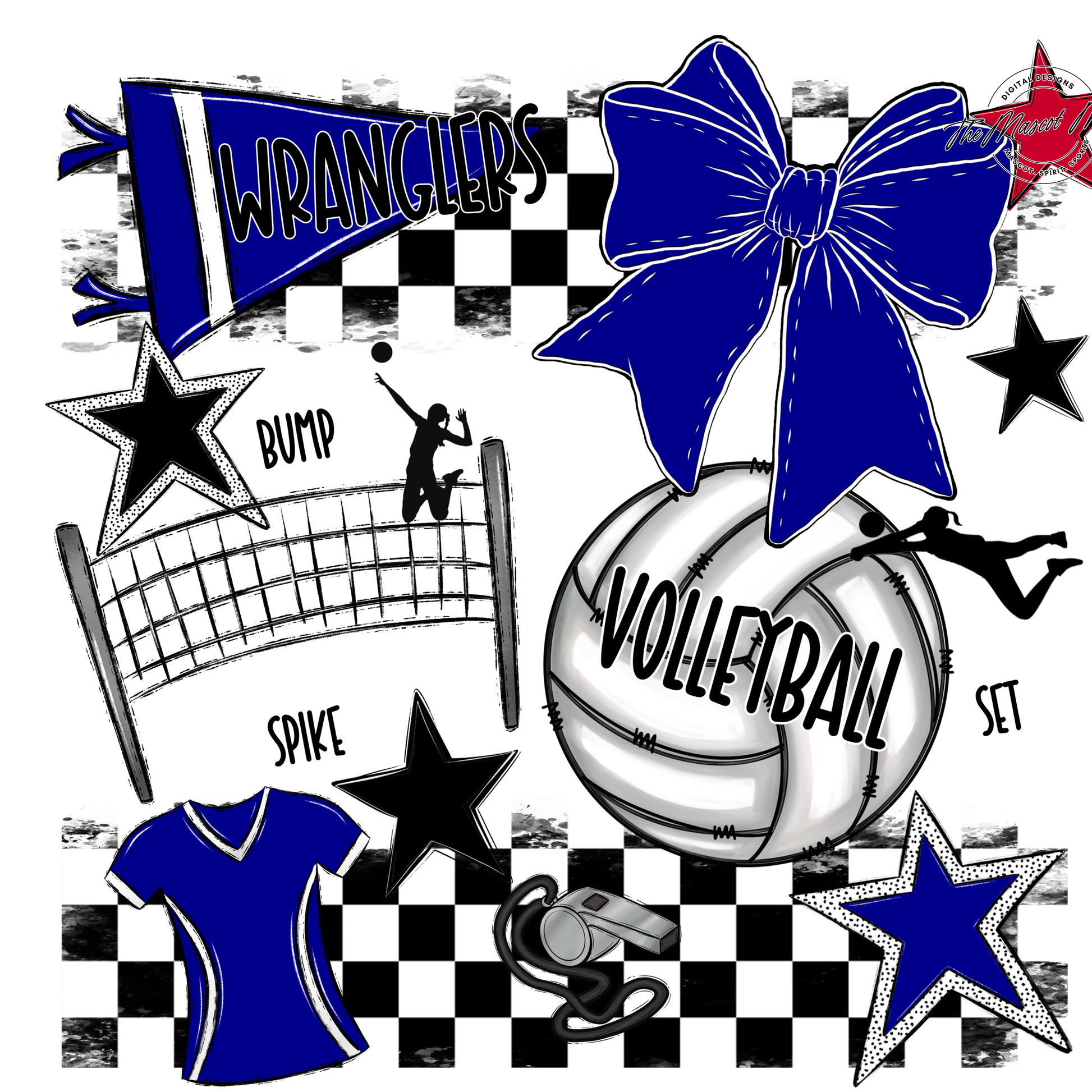 Wranglers Checkers Volleyball Spirit Design-Blue
